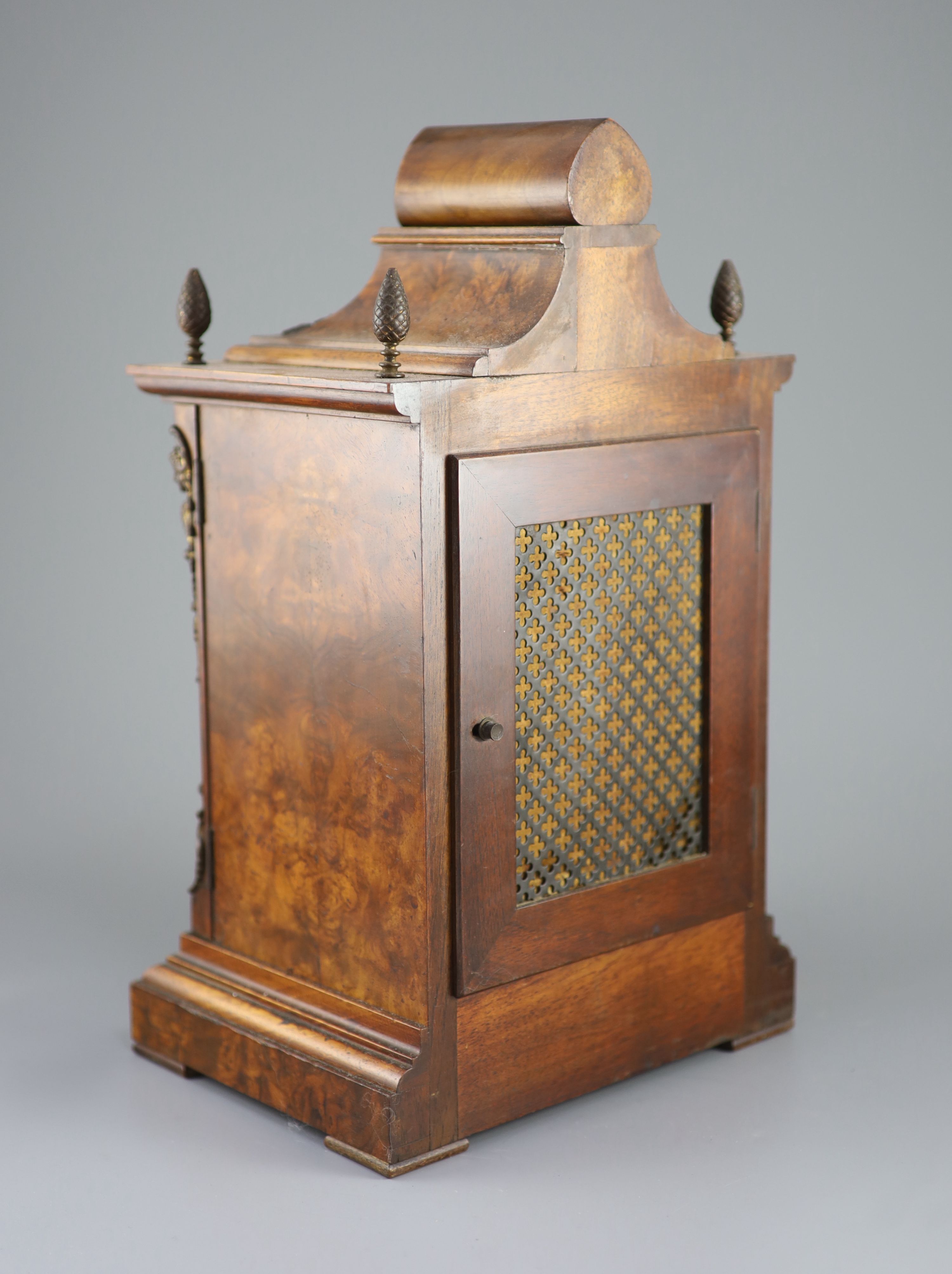 A late 19th century walnut cased bracket clock, 38cm high